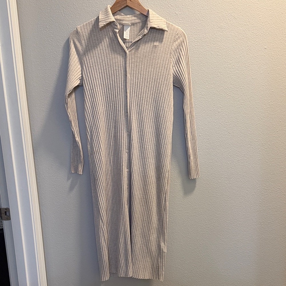 H&M Cream Long Sleeve Ribbed Dress